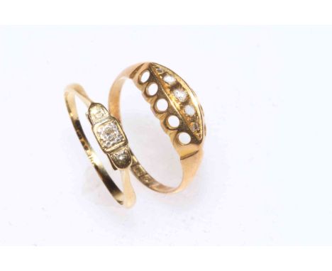 Two small 18 carat gold and diamond set rings, size K/L.