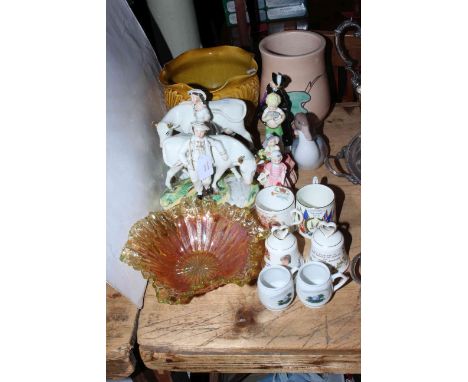 Pair of cow and figure groups, two Doulton, Royal Worcester &amp; Adderley figures, Lladro duck, jardiniere, vase, Carnival g