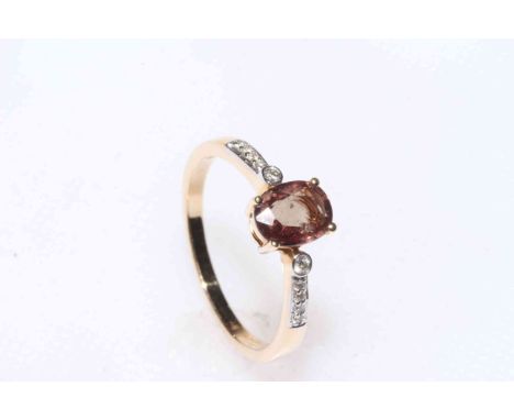 14k gold, colour change garnet and diamond ring, size N/O, with certificate.