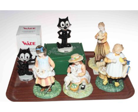 Four Royal Doulton 'Age of Innocence' figures, Puppy Love, Feeding Time, Making Friends and First Outing, Beswick and Wade Fe