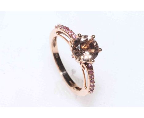 9k rose gold morganite and pink sapphire ring, size P/Q.