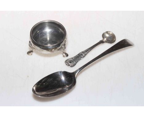George III silver open salt and tablespoon, and salt spoon, Glasgow 1838 (3).