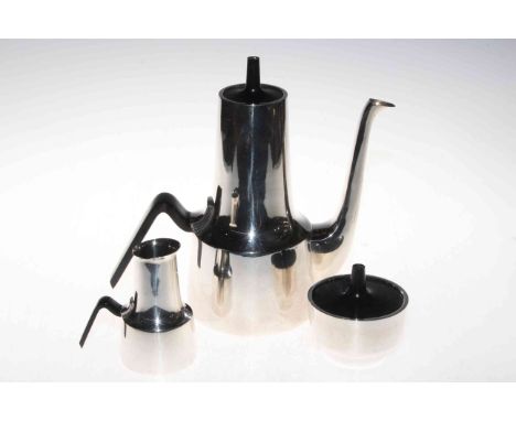 1950's/60's Danish silver plated three piece coffee set, designed by Hans Bunde.