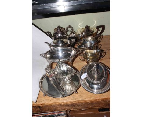 Collection of silver plate including two tea sets, tureen, vegetable dish, etc.