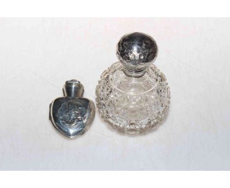 Art Nouveau silver perfume bottle holder with matched scent, Birmingham 1900, and silver topped scent bottle (2).