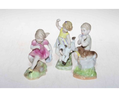 Three Royal Worcester children figures, March, April and June.