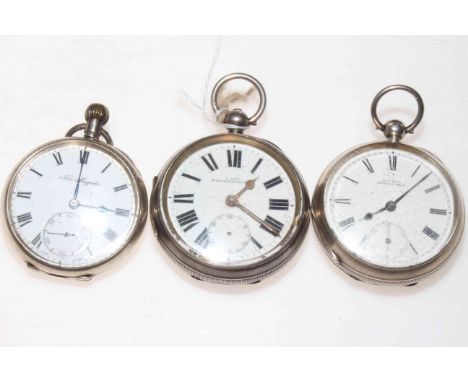 Two silver pocket watches and one sterling silver pocket watch.