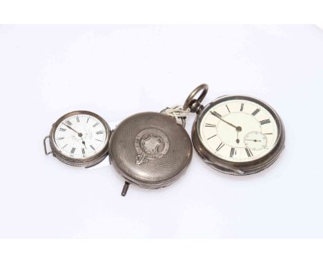 Two English hallmarked silver gents pocket watches circa 1900, and Continental silver keyless watch (3).