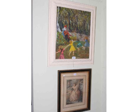 William Herd, Children Dancing to a Piper, oil on board and framed print.
