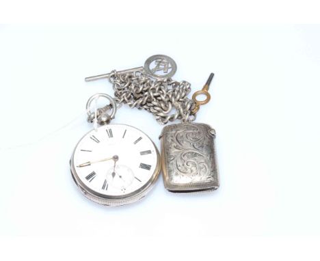 Victorian silver gents pocket watch by George Bell, Gosforth, no. 36165, case London 1871, together with silver double albert