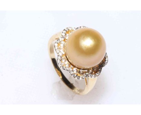 Rare size South Sea Golden Pearl ring set in gold plated silver, size P.