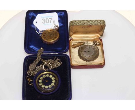 Late 19th Century 9k gold fob watch and two silver fob watches (one with Continental chain) (3).