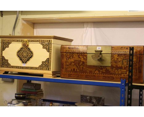 Oriental style trunk and cream, gilt and black painted trunk (2).