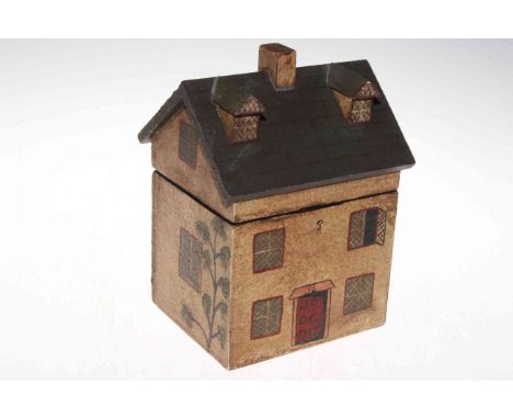 Painted wood house caddy/box. 21cm high.