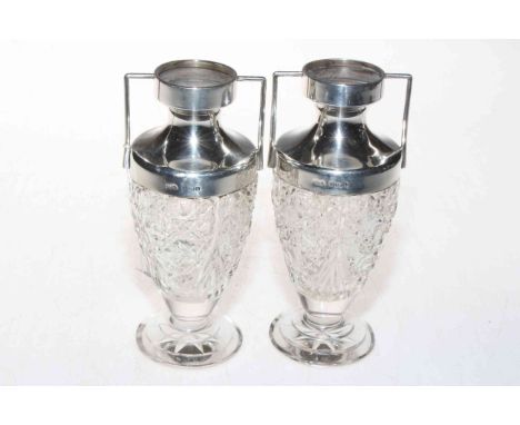 Pair silver mounted crystal vases, Birmingham 1901, 14cm.