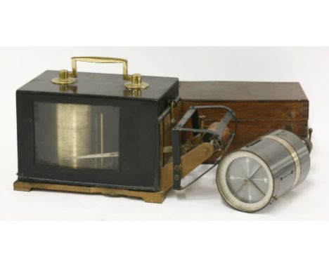 A Hezzanith bi-metallic Thermograph Mk lll Met ref No 1123, in a black painted case with brass drum and handle, ex RAF, 28cm 