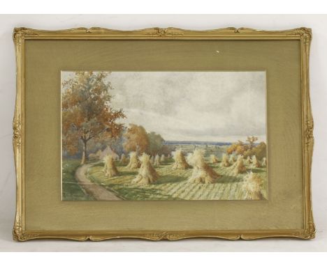 R... C... RiseleyCORN STOOKSA pair, signed and dated 1924, watercolour33.5 x 50.5cm (2)
