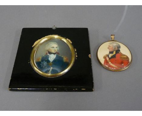 A portrait miniature on ivoryADMIRAL LORD NELSONBears signature Dupré8.5 x 6.5cm;and a portrait miniature of AN OFFICER7 x 6c