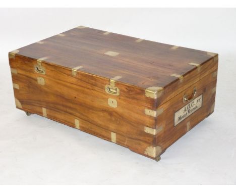 A camphorwood trunk, brass mounted with recessed front handles and side carrying handles, painted to each side 'AGC Mount Ver