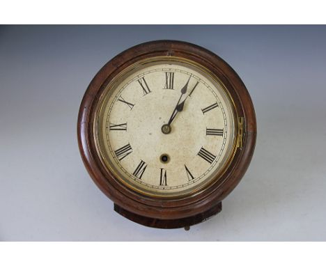 A late 19th century walnut wall time piece, with enamel Roman numeral dial, 26cm diam