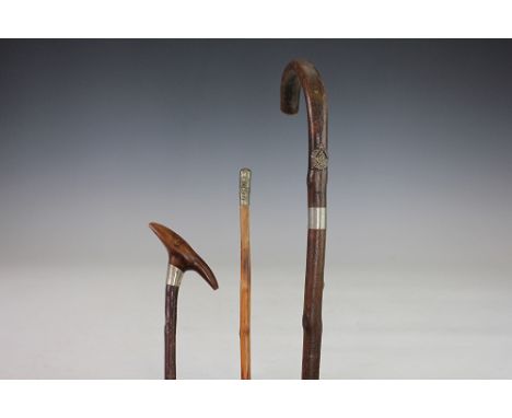 A 19th century white metal mounted swagger stick, the collar engraved 'Damascus 1876', 69cm, a South Staffordshire Battalion 
