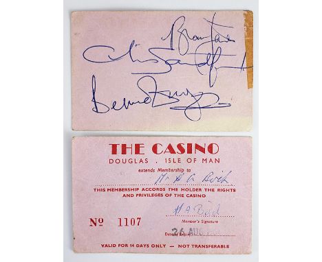 Rolling Stones Interest: Two tickets no 1106 and 1107 for 'The Casino, Douglas, Isle of Man', dated '26 Aug 1964', signed to 