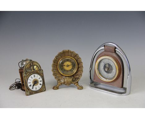 A late 19th century Postman's type miniature wall time piece, enamel dial with central brass dial and paper label verso for C