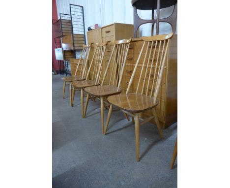 A set of Ercol Blonde elm and beech Goldsmith chairs 