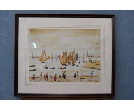 A limited edition L.S. Lowry print, coastal scene, no. 295/850, framed 