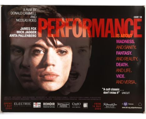 Performance (1970 RR), British Quad Film Poster starring Rolling Stones Mick Jagger, this being a BFI 2004 re-release, unfold