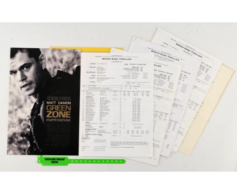 MATT DAMON & GREEN ZONE  Film pack including a number of Call-sheets, original props, wristband, advertising photograph and s