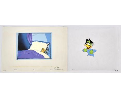Count Duckula: a pair of original hand painted acetate production cel's and background panel. (Nikelodeon).Included in this l