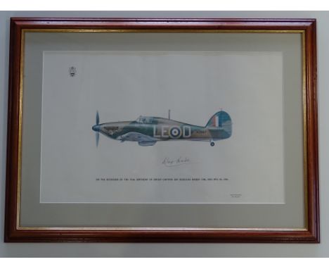 AUTOGRAPHS: DOUGLAS BADER - A print of a Hurricane (by Keith Broomfield for the RAF Museum) 'on the occasion of the 70th birt