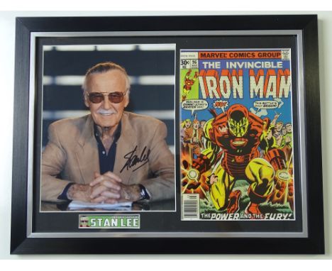 AUTOGRAPH: STAN LEE - A framed and glazed mounted display - a signed 10 x 8 photograph of Stan Lee together with a copy of IR