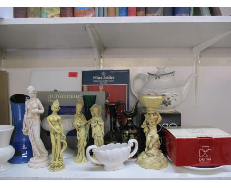 Mixed ceramics to include floral display vases, together with automobile and commemorative books and a Royal Doulton Old Colo