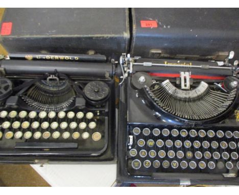 A vintage Imperial typewriter together with a vintage Underwood typewriter, both cased 