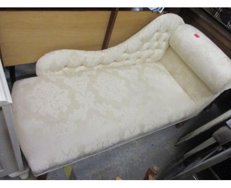 A modern chaise longue of small proportions, a mirror, an industrial style light shade and other items 