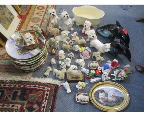 Dog related ceramics to include Beswick together with Poole models of dolphins, ceramic posies and other items 