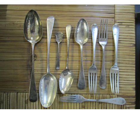 A selection of Georgian and Victorian silver flatware, mixed dates and markers, total weight 364 