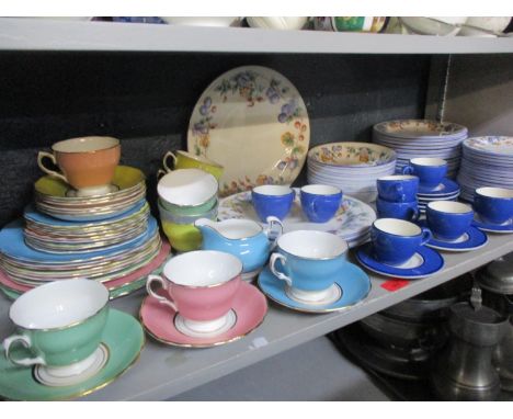 A Royal Doulton Tanglewood part dinner service, together with blue coffee cans with saucers and a Colclough part tea set 