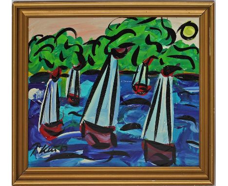 Keil, Peter Robert (geb.1942 Züllichau) "Segelbootrennen am Wannsee-Berlin", so verso betitelt, sign., bez. Berlin und dat. (