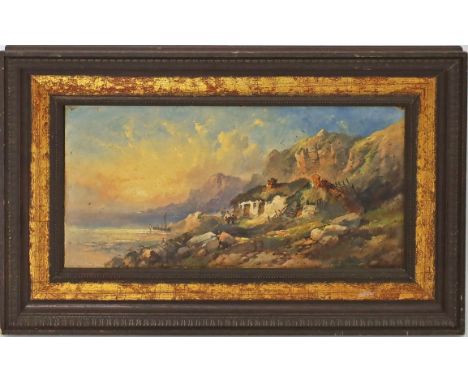 Horlor, Joseph (1809 Bristol 1887) Küstenlandschaft. Öl/Platte (Altersspuren, Randmängel), re. u. sign. Ca. 17,5x 35,5 cm. R.