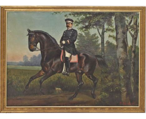 Stöcke, Alfred (1860 Berlin 1948) Reiter. Öl/Lwd. (rest.), re. u. sign. und dat. (18)80. Ca. 47,5x 62,5 cm. R.