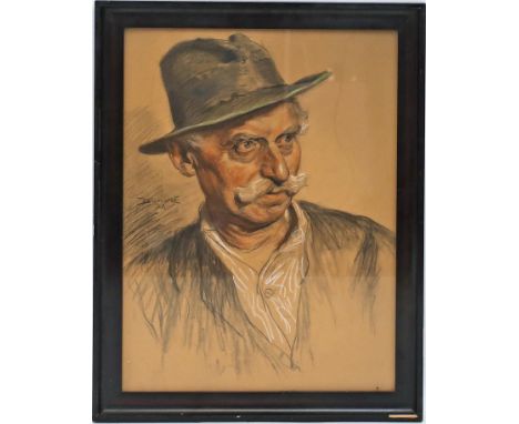 Dondé (um 1926) Bauernportrait. Kohlezeichnung (l. Altersspuren), re. sign. und dat. (19)26. Ca. 50x 38 cm. R.