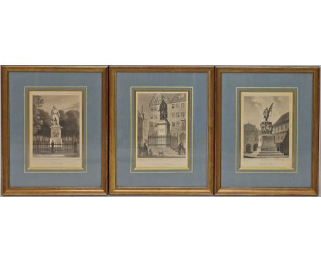 3 Stahlstiche (19. Jh.) Ansichten verschiedener Denkmäler. Je ca. 15,5x 11,5 cm. PP., R.