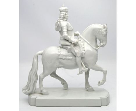 Reiterstandbild, Rosenthal. Kurfürst Johann Wilhelm von der Pfalz zu Pferd. Porzellan, weiß. Nach dem Jan-Willem-Denkmal von 