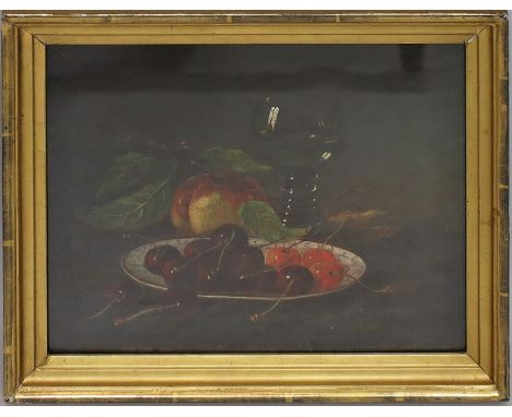 Lehnen, Jakob (1803 - 1847) att. Stillleben mit Früchten und Weinglas. Öl/Karton (Altersspuren), re. u. sign. Ca. 22,5x 28,5 