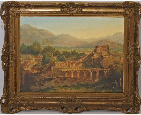 Goedvriend, Theodor Franciscus (1879-1969) Landschaft mit Tempelruinen. Öl/Lwd. (doubliert, Altersspuren) li. u. sign. Ca. 30