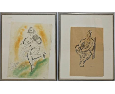 Theegarten, Erwin (1904-1979) Sitzender. Tuschezeichnung/Papier, re. u. sign. Blattgröße 36x 25 cm. R. Beigegeben: Zeichnung 