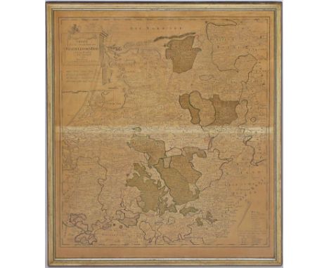 Landkarte von Westfalen. Kuperstich, teils koloriert (stark gebräunt, Bugfalte). Ca. 51,5 x 58 cm. R.